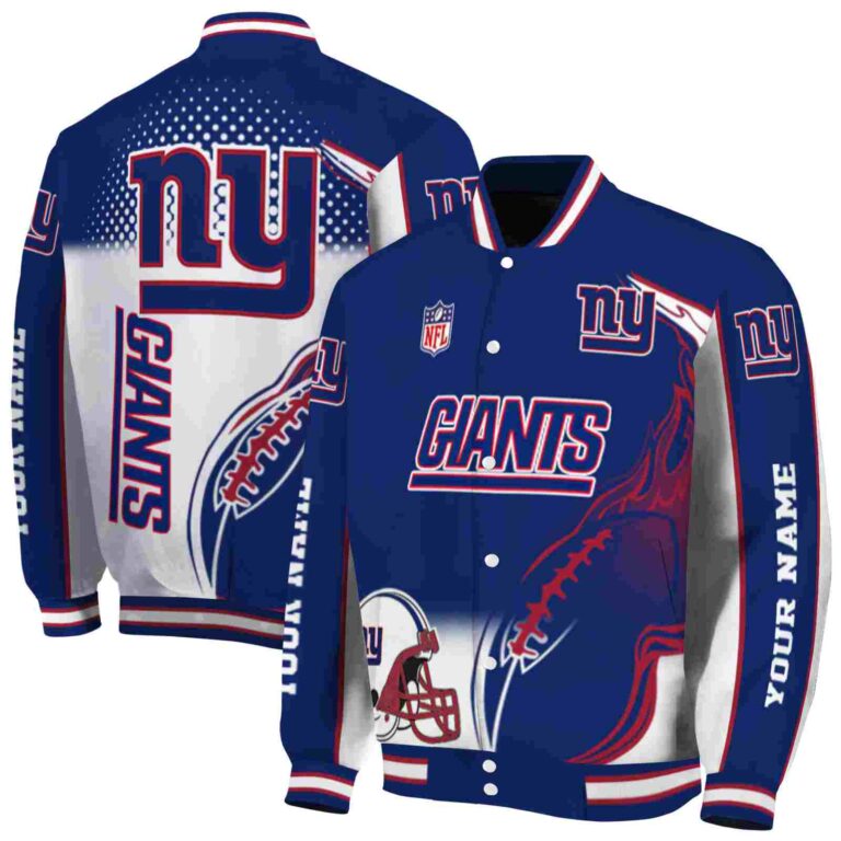 custom new york giants flaming football blue white jacket fashion forward jacketwow