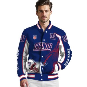 custom new york giants flaming football blue white jacket high quality jacketwow
