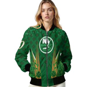 custom new york islanders shamrock pattern green jacket latest model jacketwow