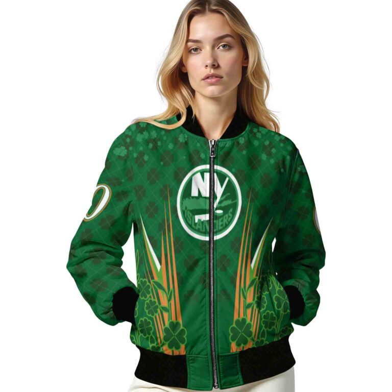 custom new york islanders shamrock pattern green jacket latest model jacketwow