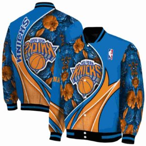custom new york knicks floral print blue jacket fashion forward jacketwow
