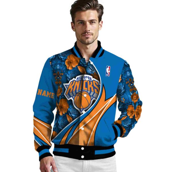 custom new york knicks floral print blue jacket high quality jacketwow