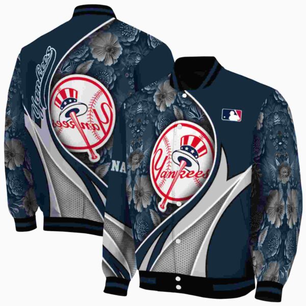custom new york yankees floral print navy jacket fashion forward jacketwow