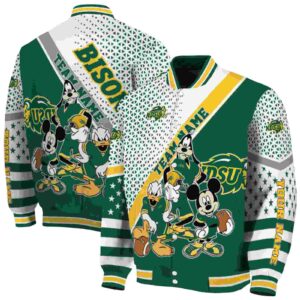 custom north dakota state bison mickey donald goofy green white jacket fashion forward jacketwow