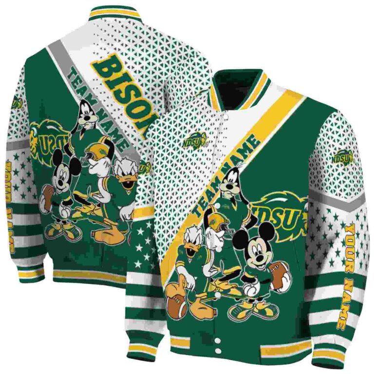 custom north dakota state bison mickey donald goofy green white jacket fashion forward jacketwow