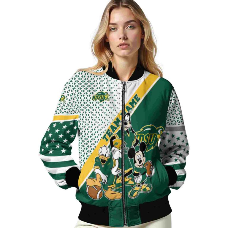 custom north dakota state bison mickey donald goofy green white jacket latest model jacketwow