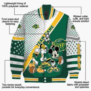 custom north dakota state bison mickey donald goofy green white jacket new arrival jacketwow