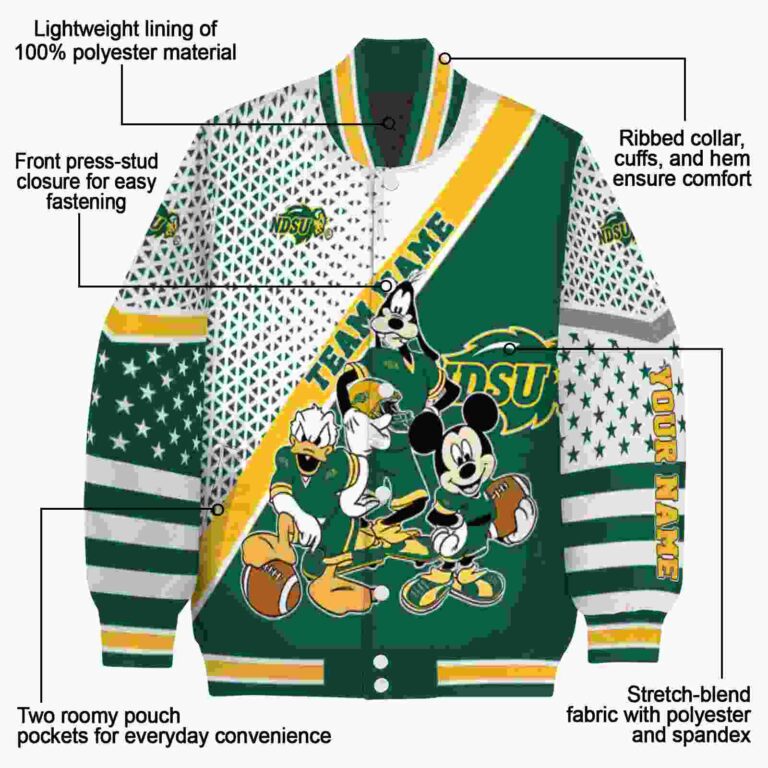 custom north dakota state bison mickey donald goofy green white jacket new arrival jacketwow