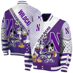 custom northwestern wildcats mickey donald goofy purple white jacket fashion forward jacketwow