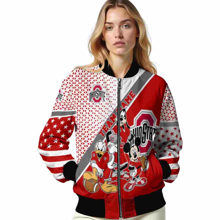 custom ohio state buckeyes mickey donald goofy scarlet white jacket latest model jacketwow