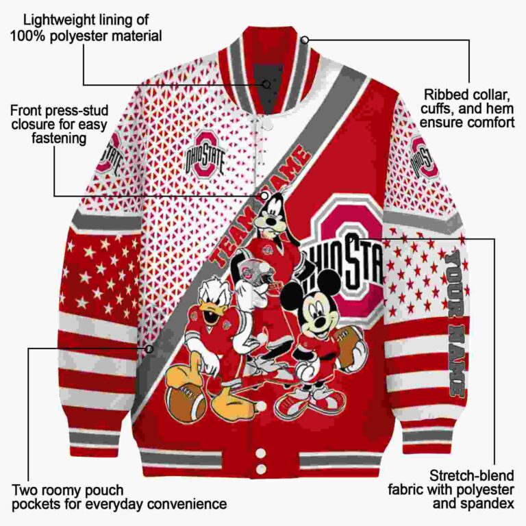 custom ohio state buckeyes mickey donald goofy scarlet white jacket new arrival jacketwow