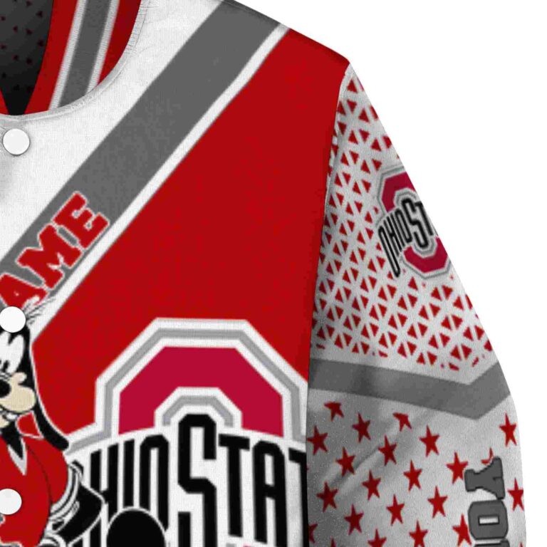 custom ohio state buckeyes mickey donald goofy scarlet white jacket premium grade jacketwow