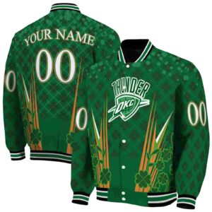 custom oklahoma city thunder shamrock pattern green jacket fashion forward jacketwow