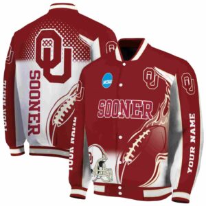 custom oklahoma sooners flaming football crimson white jacket fashion forward jacketwow