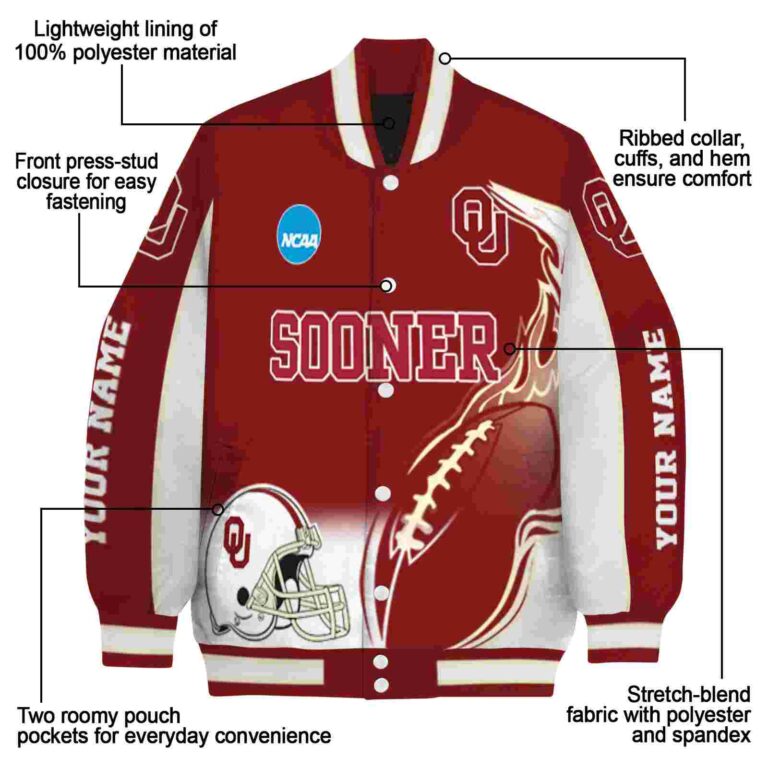 custom oklahoma sooners flaming football crimson white jacket new arrival jacketwow