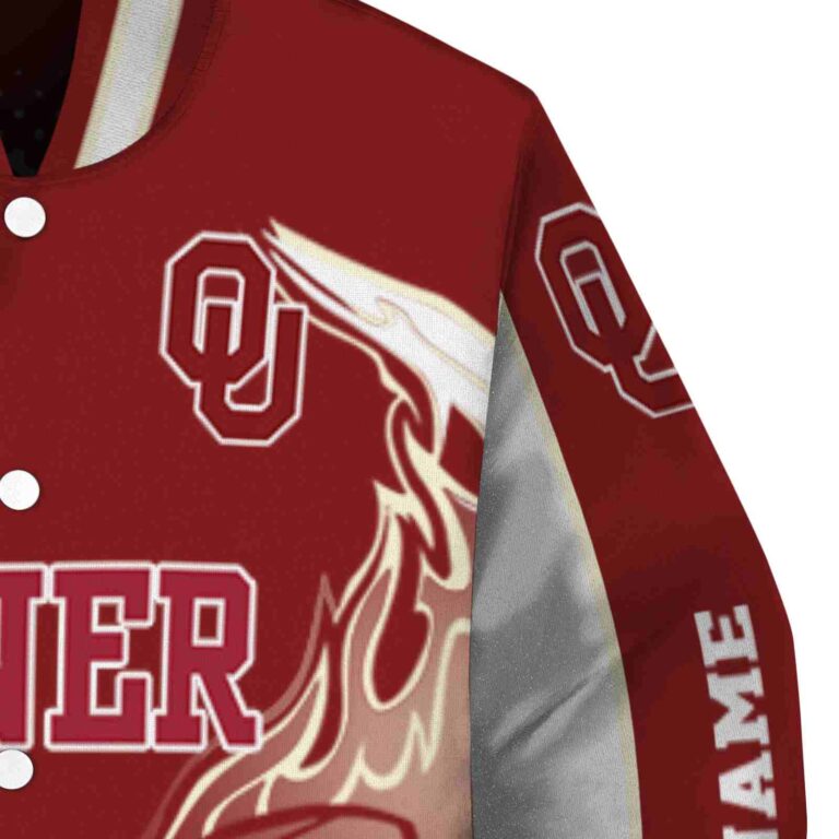 custom oklahoma sooners flaming football crimson white jacket premium grade jacketwow