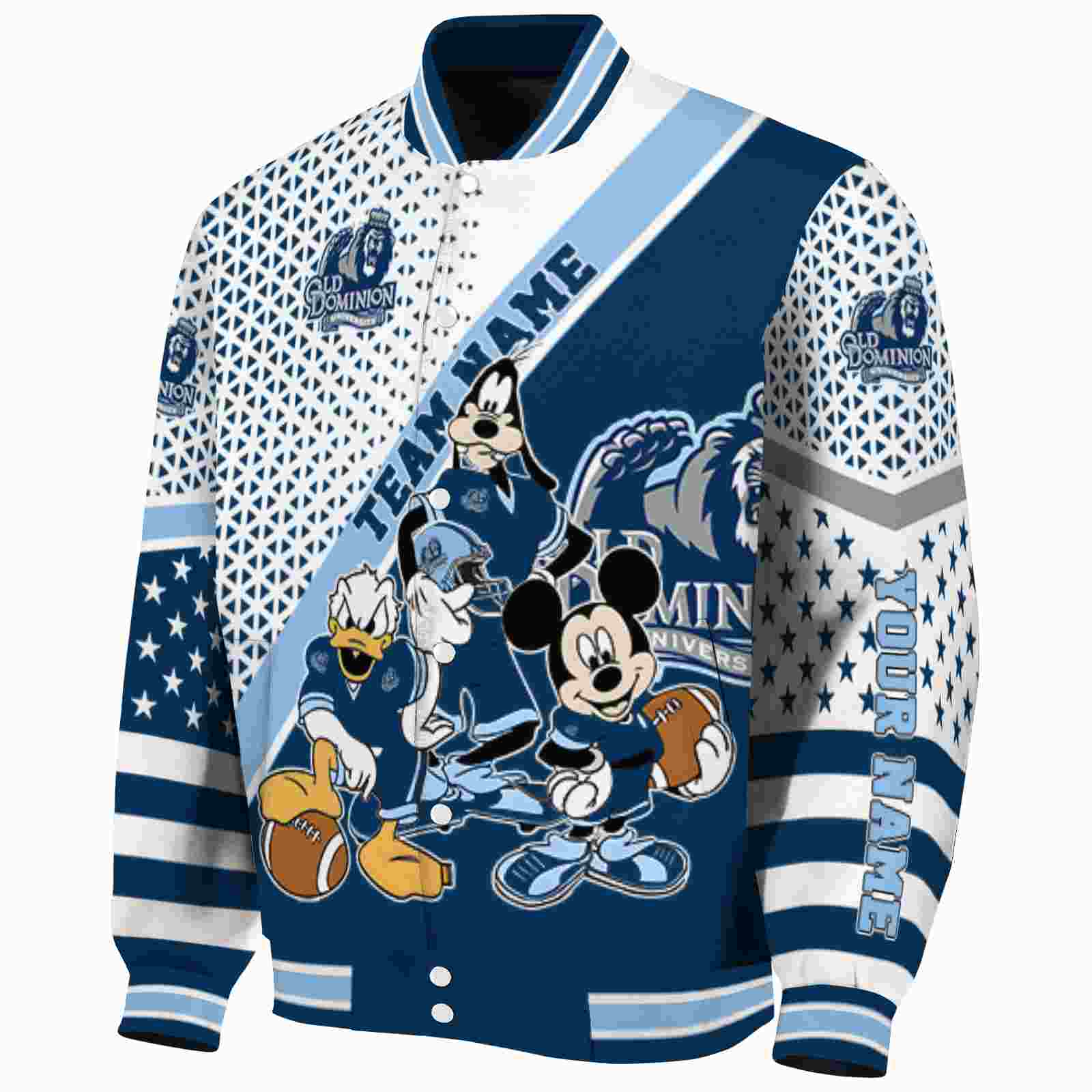 custom old dominion monarchs mickey donald goofy blue white jacket best selling jacketwow custom old dominion monarchs mickey donald goofy blue white jacket best selling jacketwow