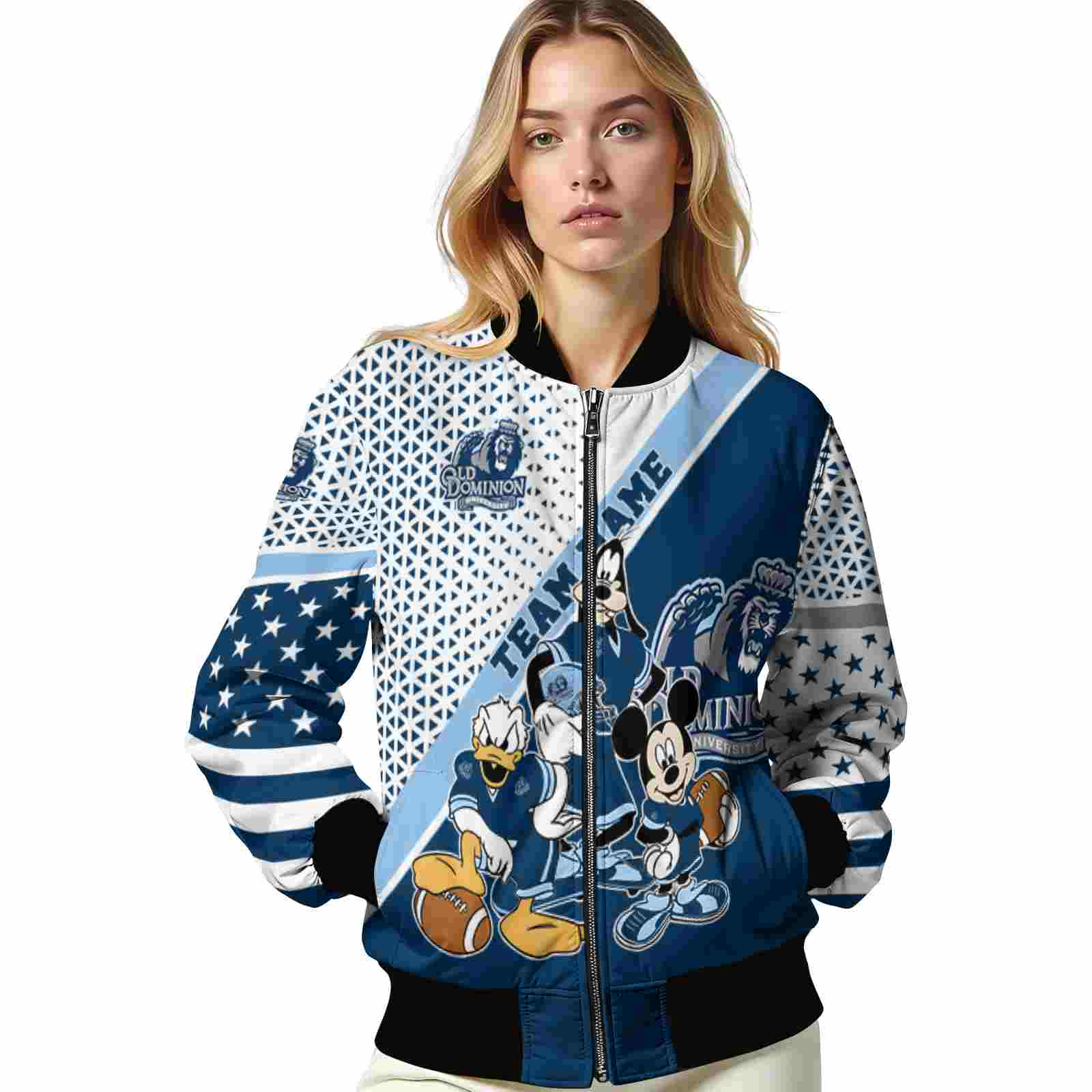 custom old dominion monarchs mickey donald goofy blue white jacket latest model jacketwow custom old dominion monarchs mickey donald goofy blue white jacket latest model jacketwow