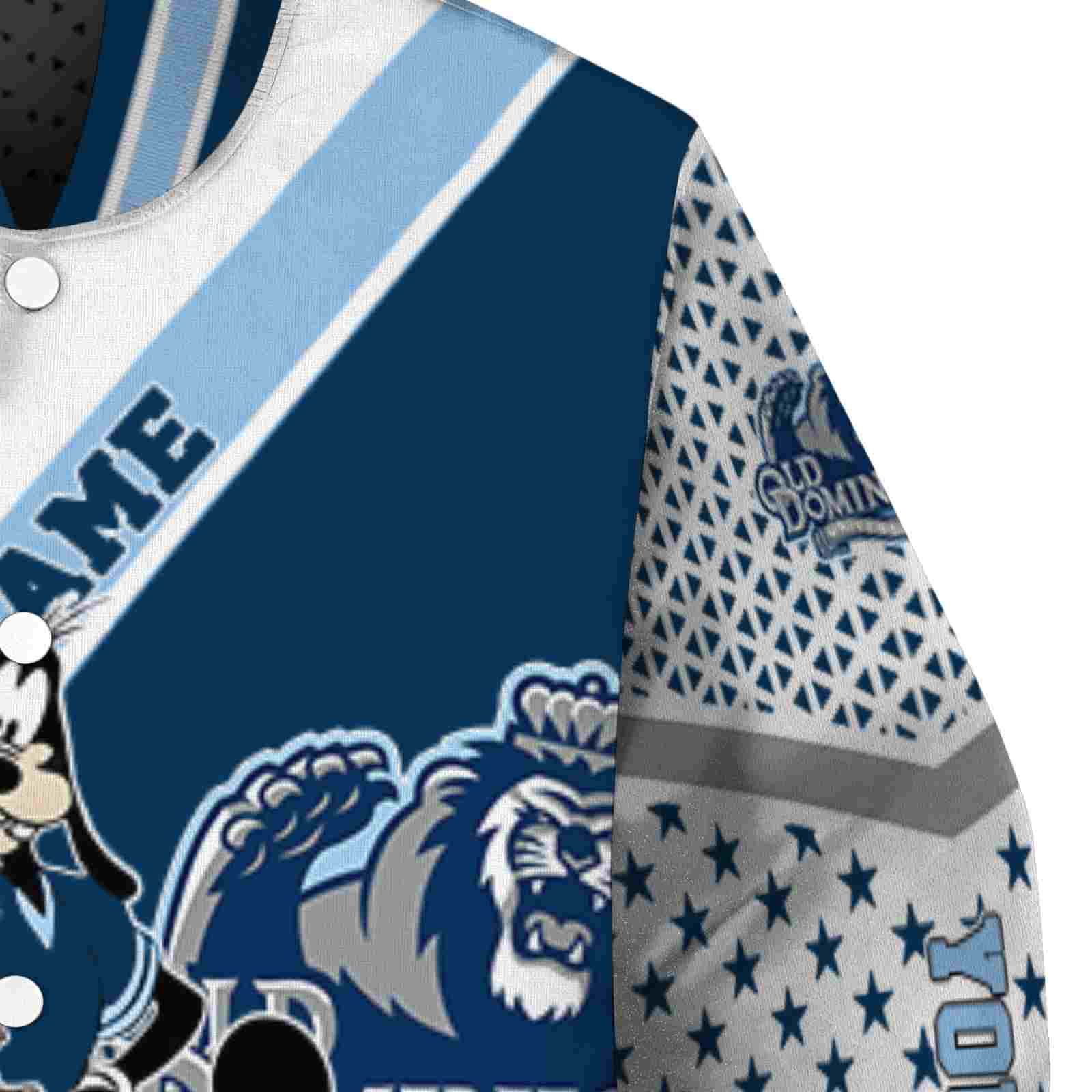 custom old dominion monarchs mickey donald goofy blue white jacket premium grade jacketwow custom old dominion monarchs mickey donald goofy blue white jacket premium grade jacketwow
