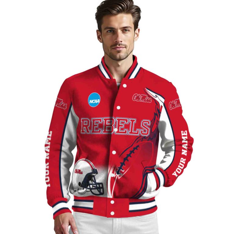 custom ole miss rebels flaming football red white jacket high quality jacketwow