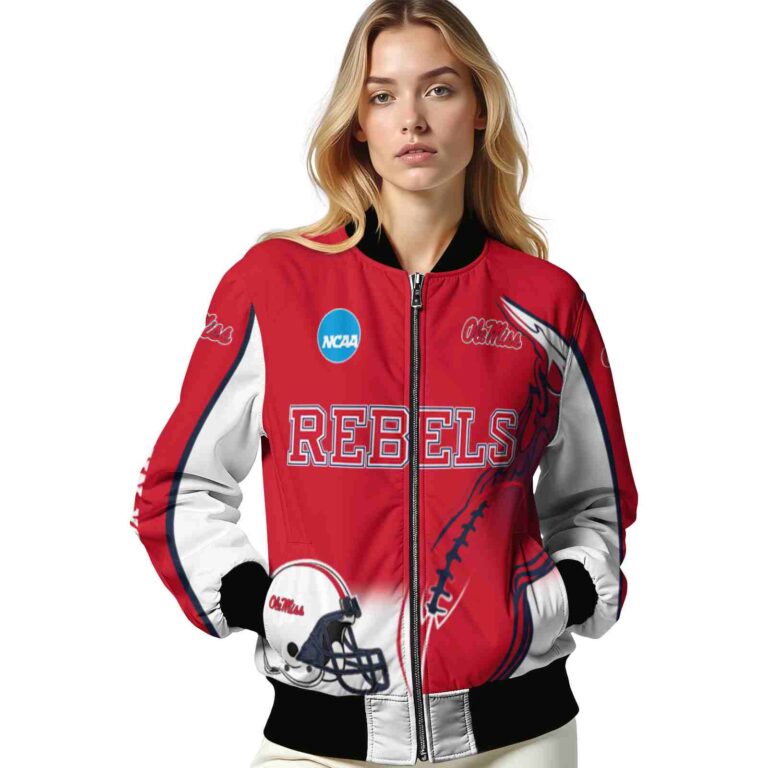 custom ole miss rebels flaming football red white jacket latest model jacketwow