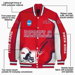custom ole miss rebels flaming football red white jacket new arrival jacketwow
