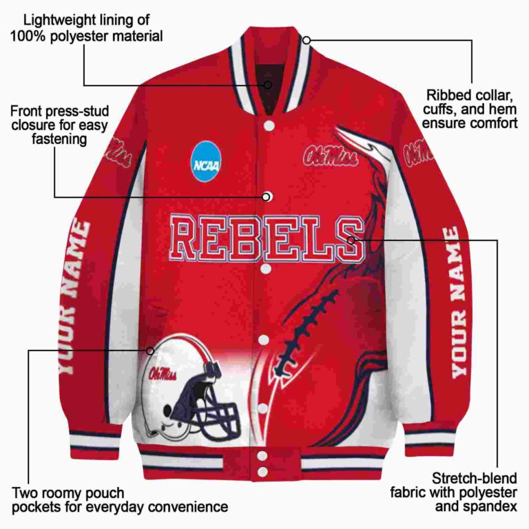 custom ole miss rebels flaming football red white jacket new arrival jacketwow