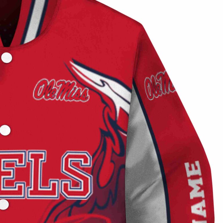 custom ole miss rebels flaming football red white jacket premium grade jacketwow