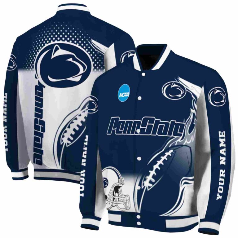custom penn state nittany lions flaming football blue white jacket fashion forward jacketwow