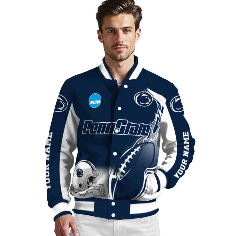 custom penn state nittany lions flaming football blue white jacket high quality jacketwow