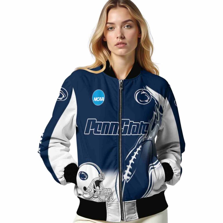 custom penn state nittany lions flaming football blue white jacket latest model jacketwow