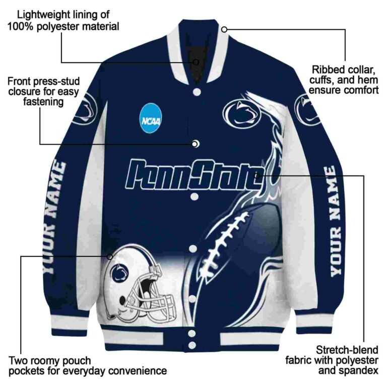custom penn state nittany lions flaming football blue white jacket new arrival jacketwow