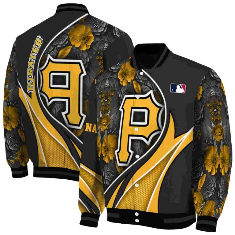 custom pittsburgh pirates floral print black jacket fashion forward jacketwow