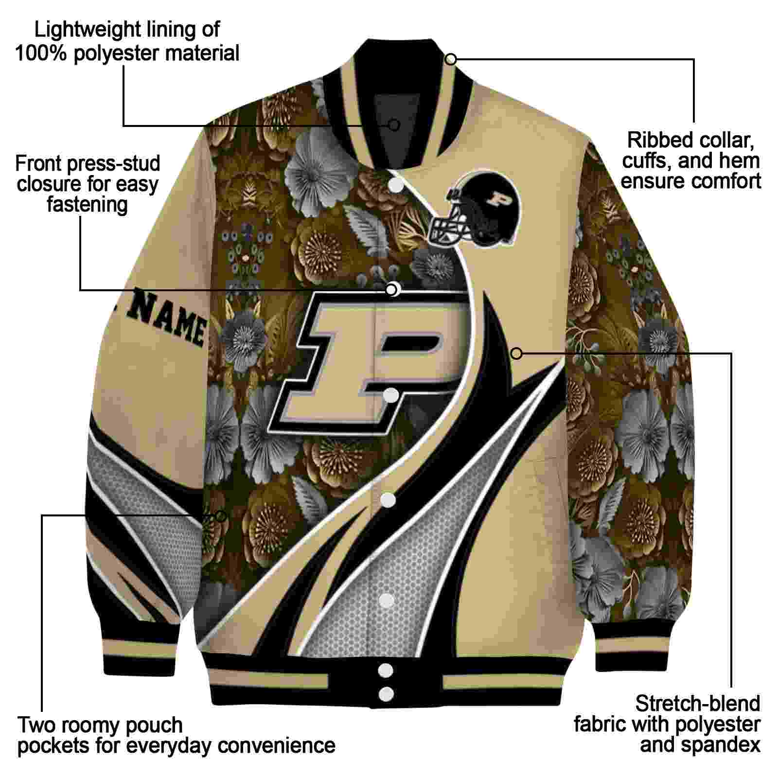 custom purdue boilermakers floral print gold jacket new arrival jacketwow custom purdue boilermakers floral print gold jacket new arrival jacketwow