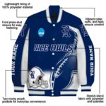 custom rice owls flaming football navy blue white jacket best selling jacketwow