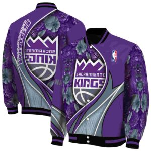 custom sacramento kings floral print purple jacket fashion forward jacketwow