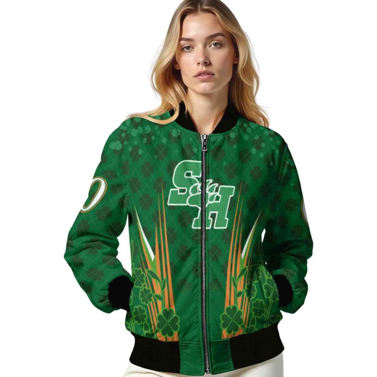 custom sam houston bearkats shamrock pattern green jacket latest model jacketwow