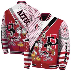 custom san diego state aztecs mickey donald goofy red white jacket fashion forward jacketwow