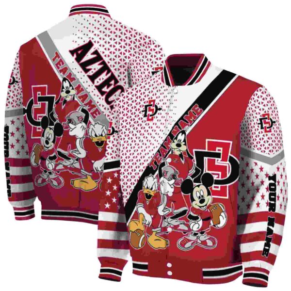 custom san diego state aztecs mickey donald goofy red white jacket fashion forward jacketwow