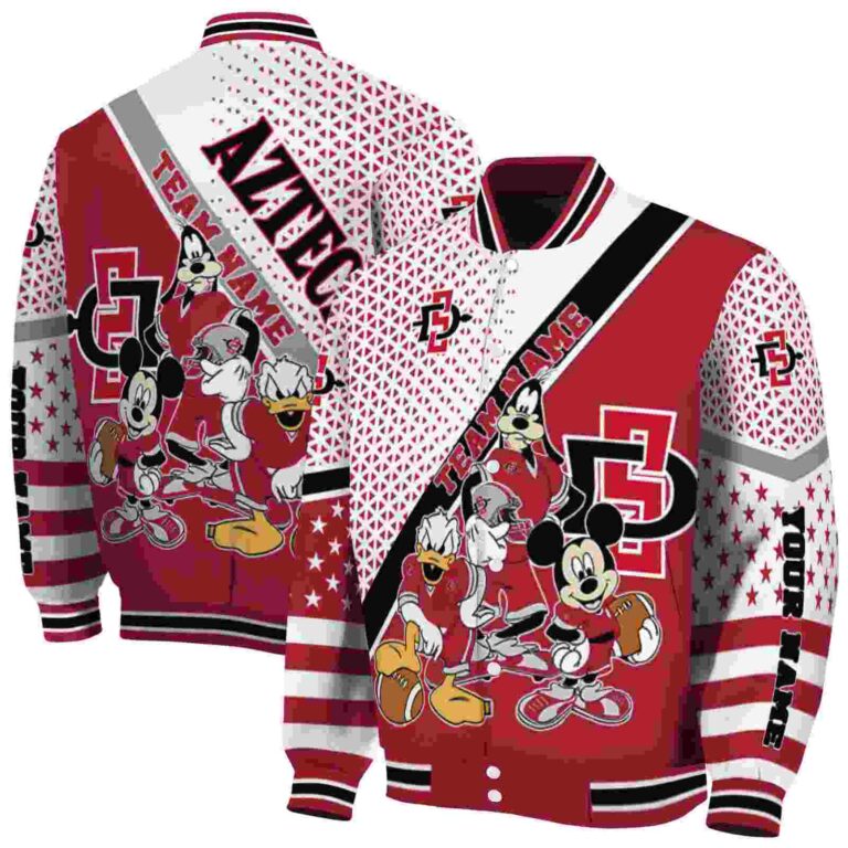 custom san diego state aztecs mickey donald goofy red white jacket fashion forward jacketwow