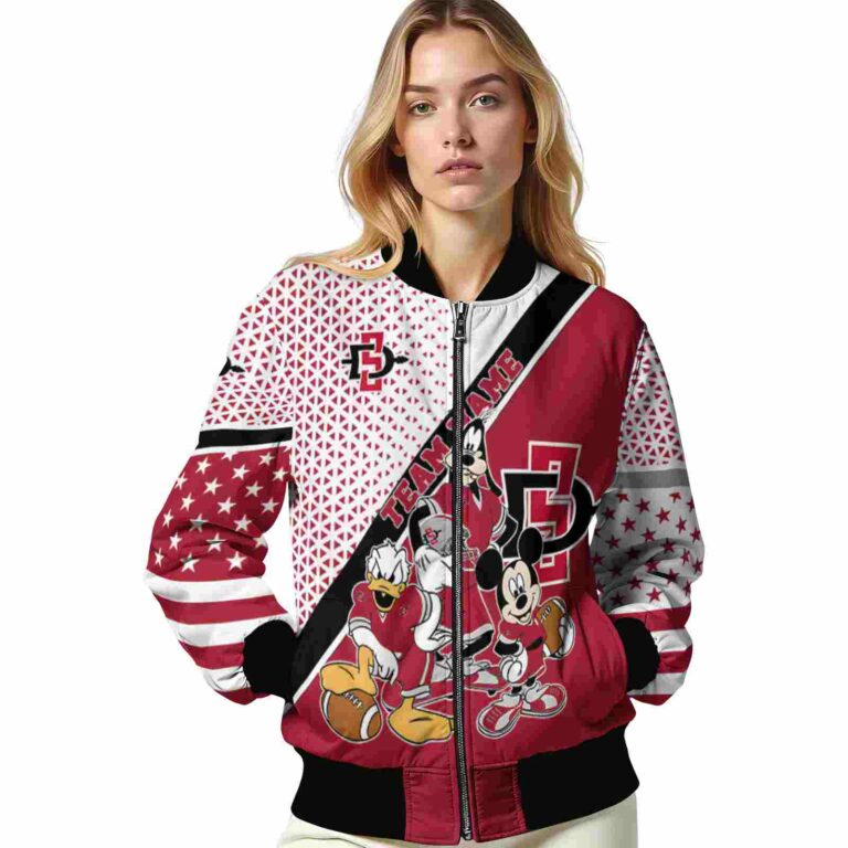 custom san diego state aztecs mickey donald goofy red white jacket latest model jacketwow