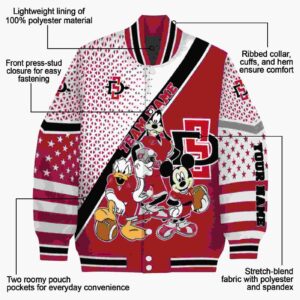 custom san diego state aztecs mickey donald goofy red white jacket new arrival jacketwow