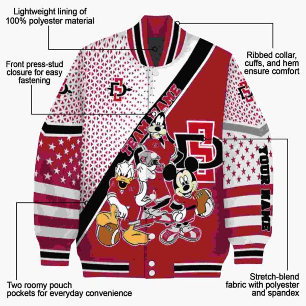 custom san diego state aztecs mickey donald goofy red white jacket new arrival jacketwow