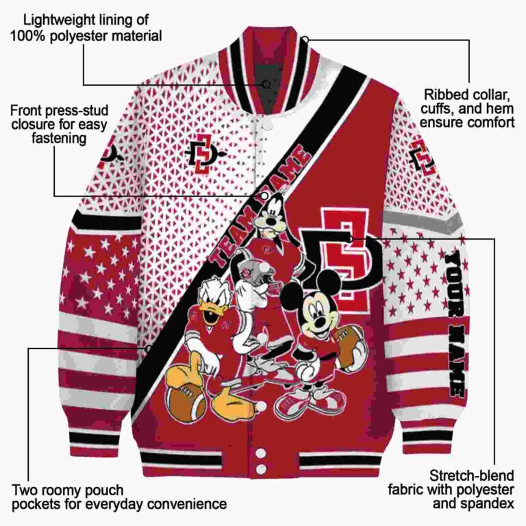 custom san diego state aztecs mickey donald goofy red white jacket new arrival jacketwow