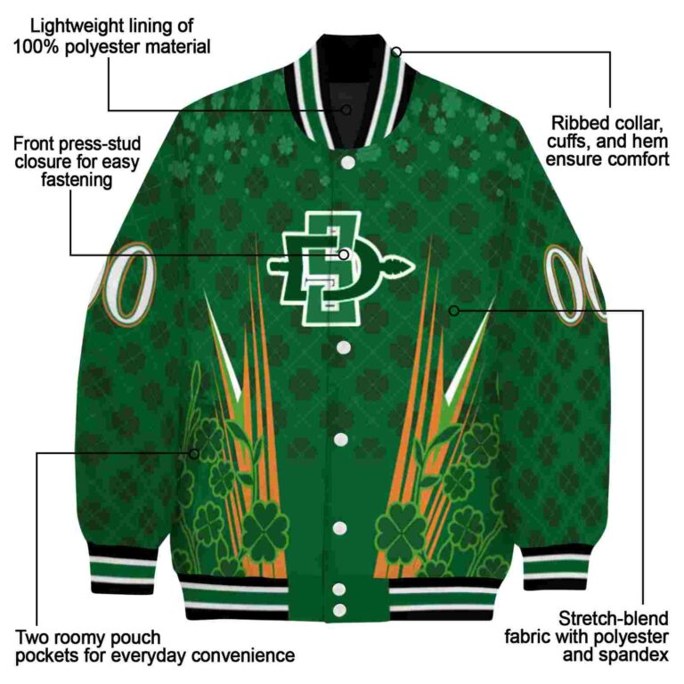 custom san diego state aztecs shamrock pattern green jacket new arrival jacketwow