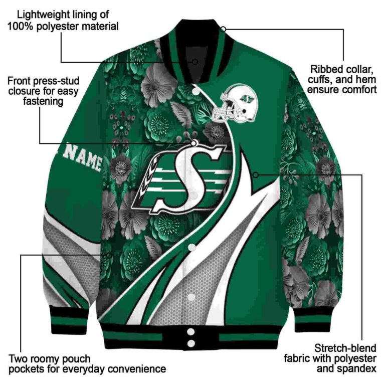 custom saskatchewan roughriders floral print green jacket new arrival jacketwow