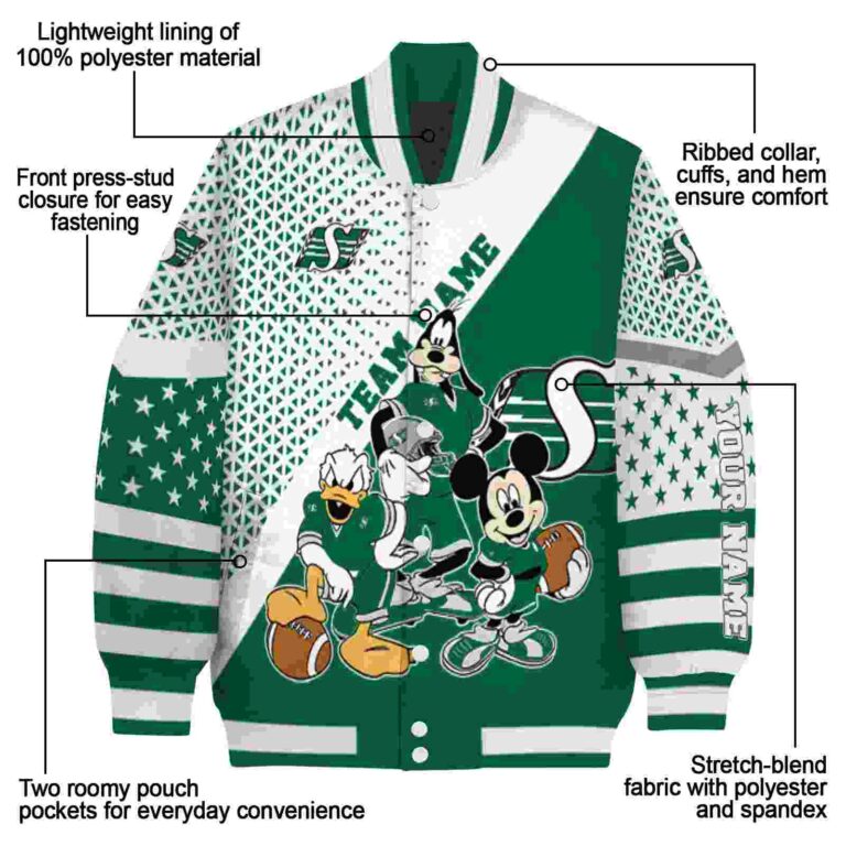 custom saskatchewan roughriders mickey donald goofy green white jacket new arrival jacketwow