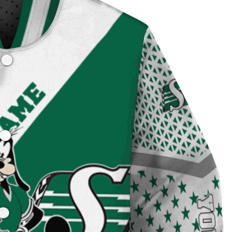 custom saskatchewan roughriders mickey donald goofy green white jacket premium grade jacketwow
