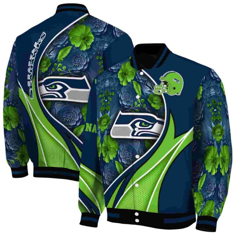 custom seattle seahawks floral print blue jacket fashion forward jacketwow