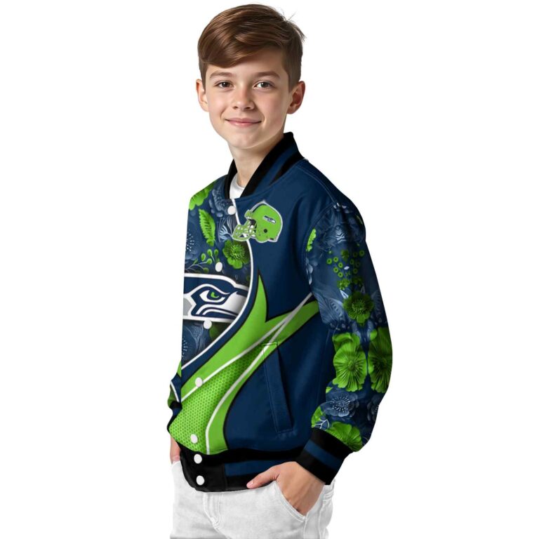 custom seattle seahawks floral print blue jacket trendy jacketwow
